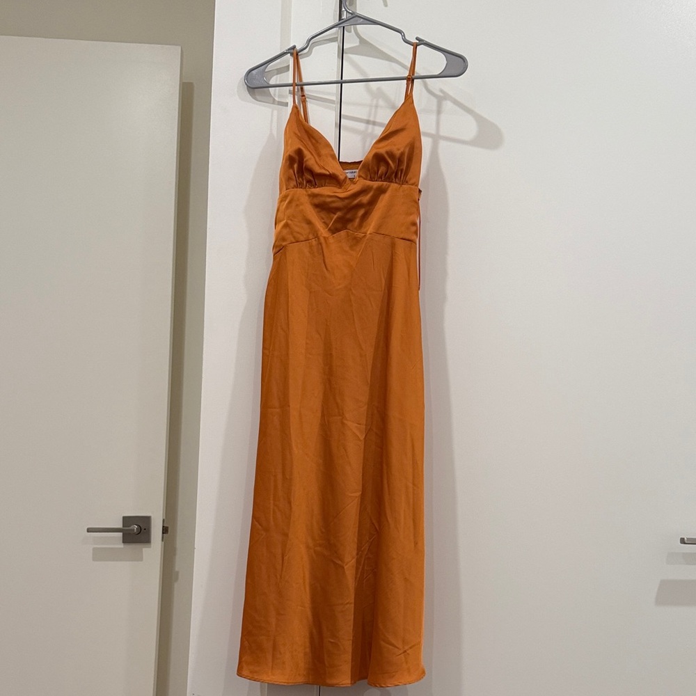 Elegant Orange Satin Midi Dress